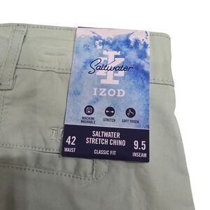 IZOD Saltwater Stretch Chino Classic Shorts 42x9.5 Harbor Gray (Sage Green) NWT